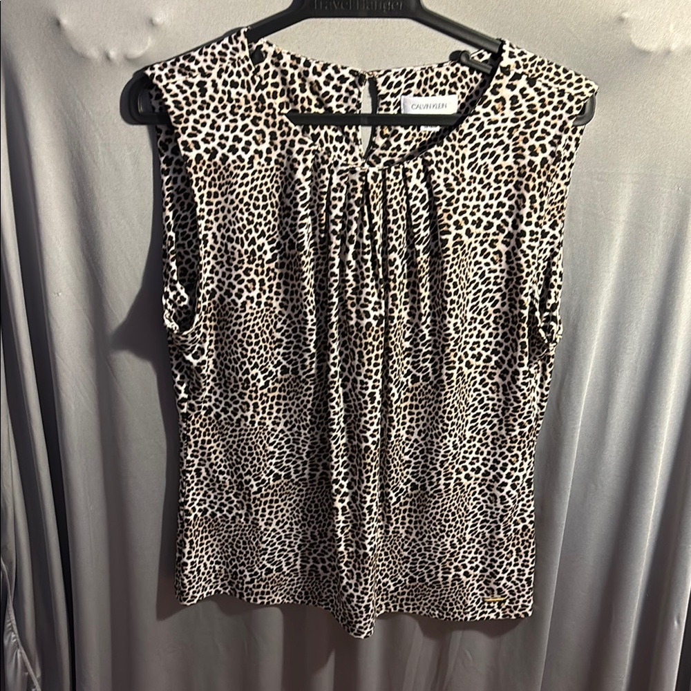 Calvin Klein Pleated Blouse in Brown and Black